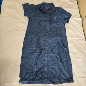 Beverly Hills Polo Club 100%cotton Blue Regular Fit Large Button Up Short Sleeve